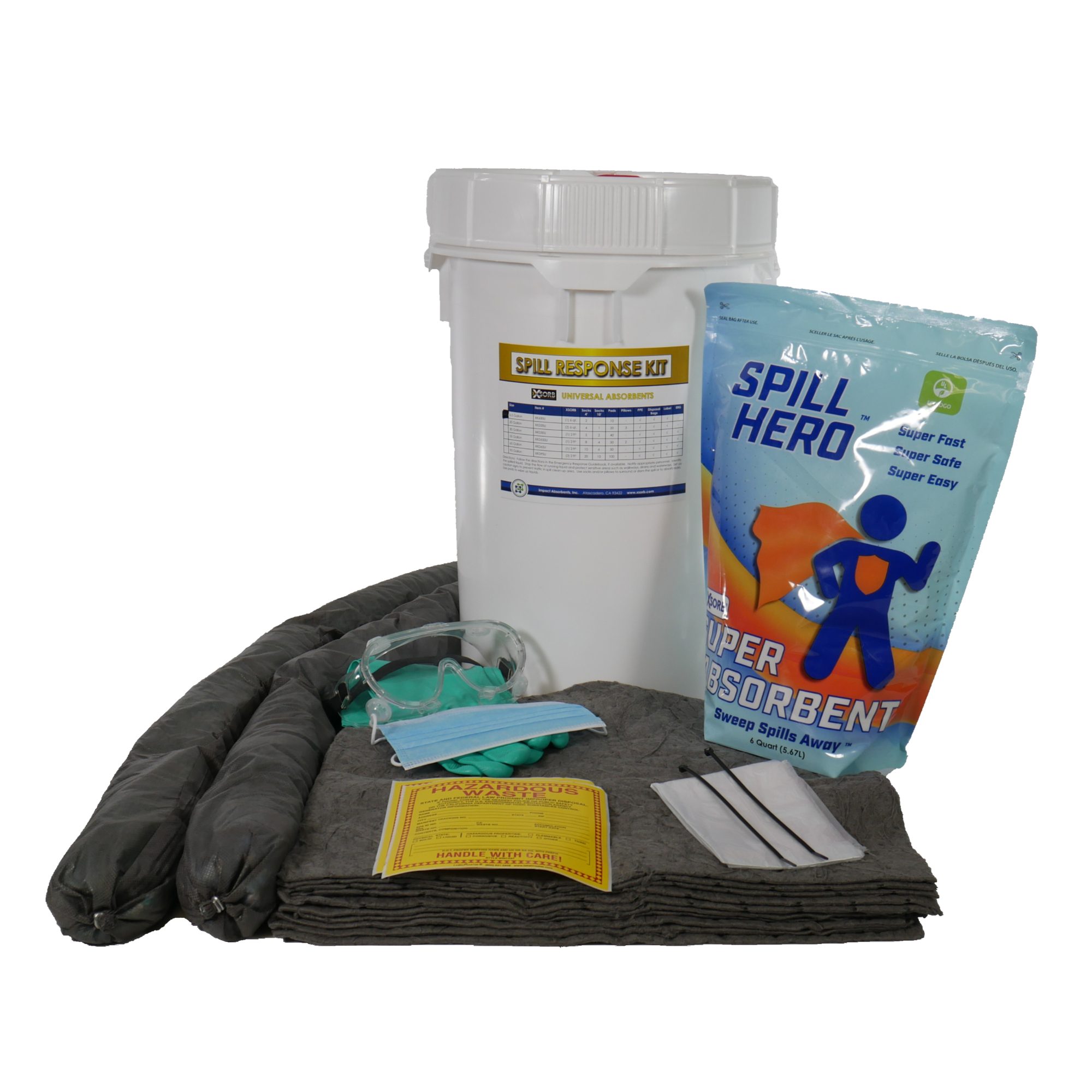 Spill Hero Universal Absorbent Spill Kit - 6.5 Gal. Bucket, Granular Absorbent, Model# XK600U